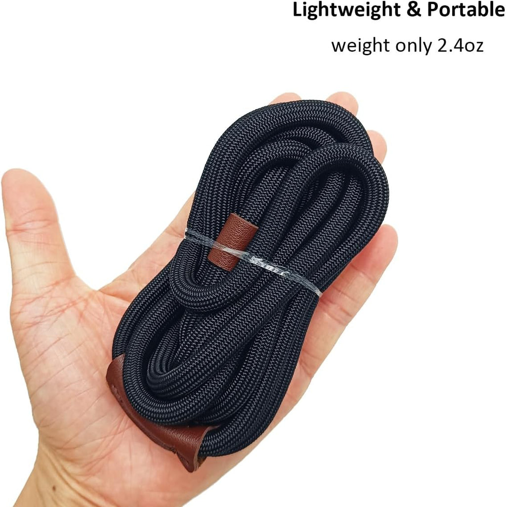 Close up view of the durable stitched and leather wrapped handle on the BTINESFUL leash