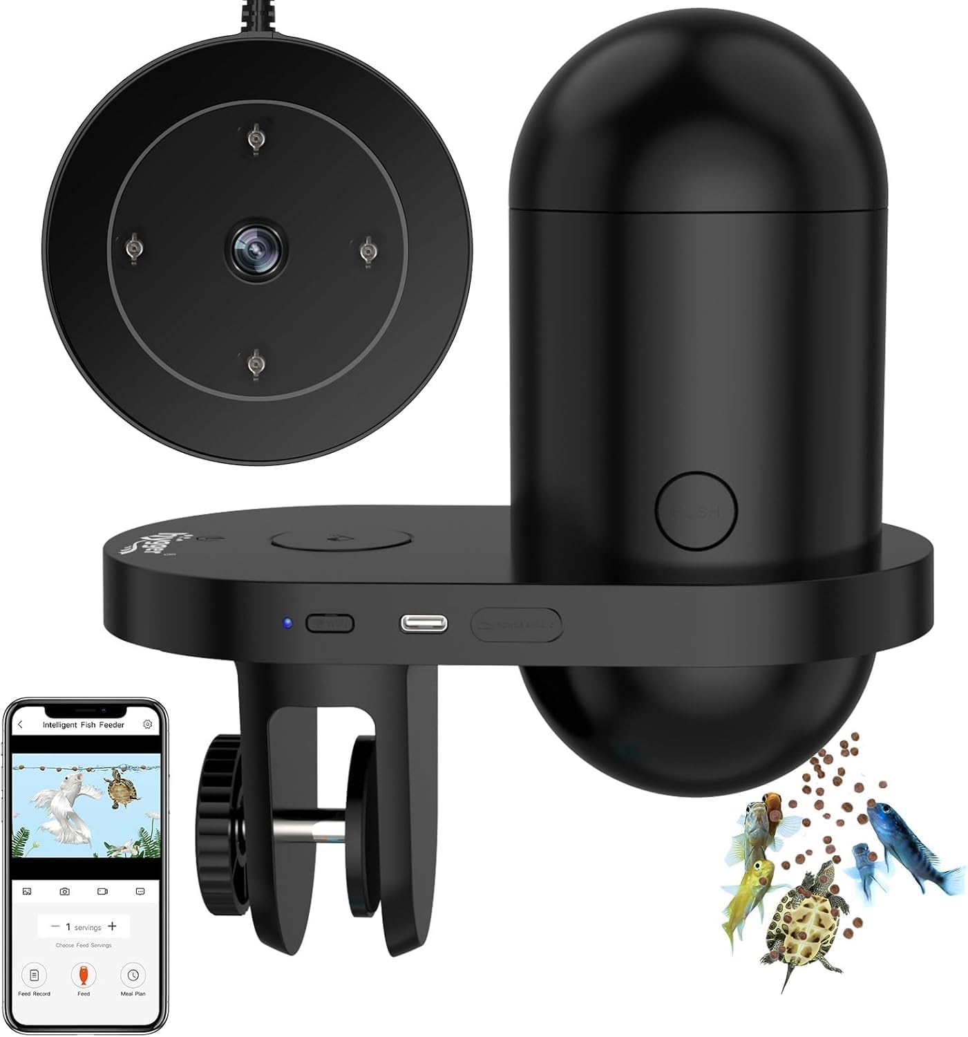 Hygger WiFi automatic fish feeder front view showcasing smart aquarium food dispenser
