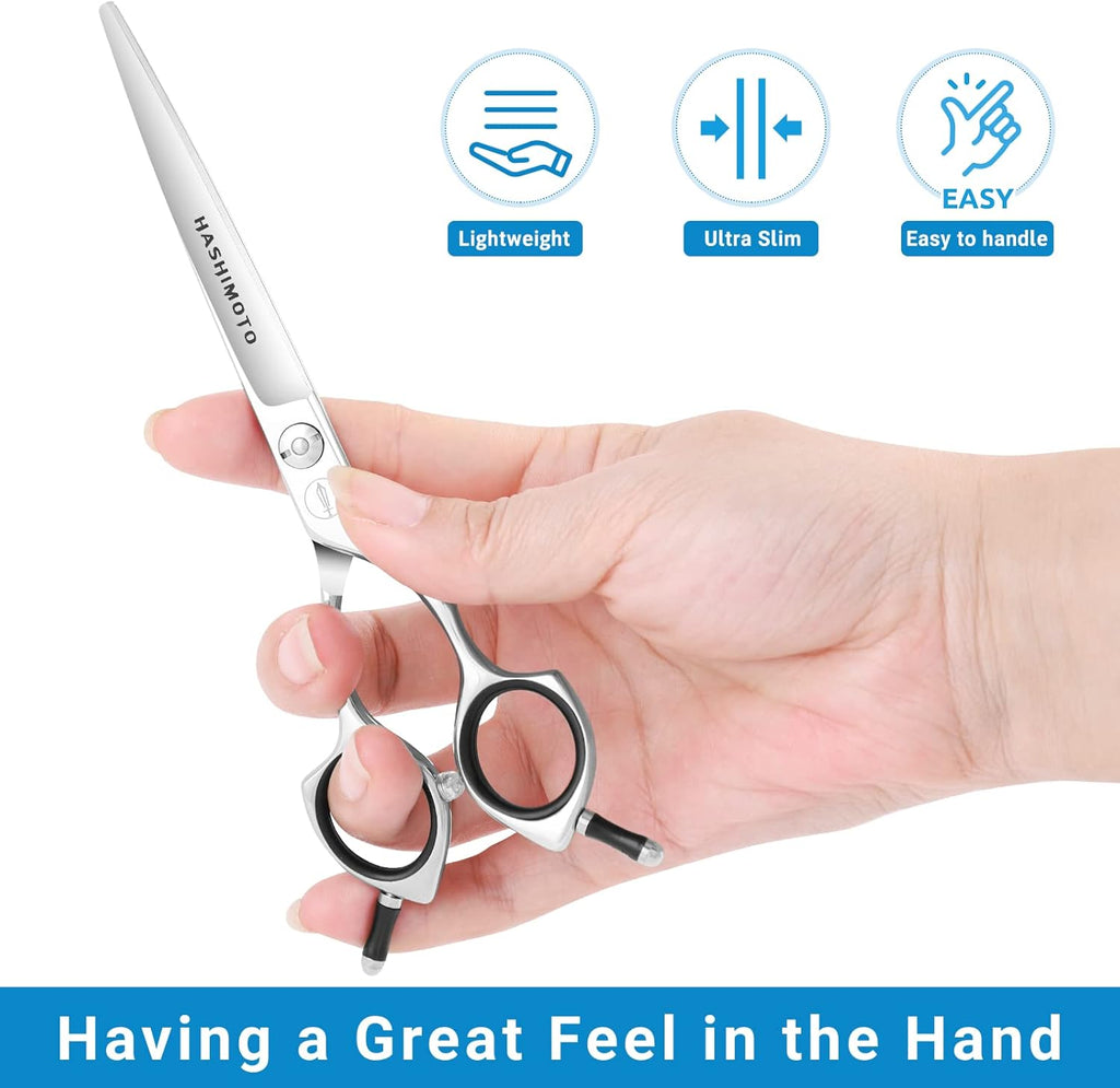 HASHIMOTO pet grooming scissors showcasing ergonomic handle and removable finger rings