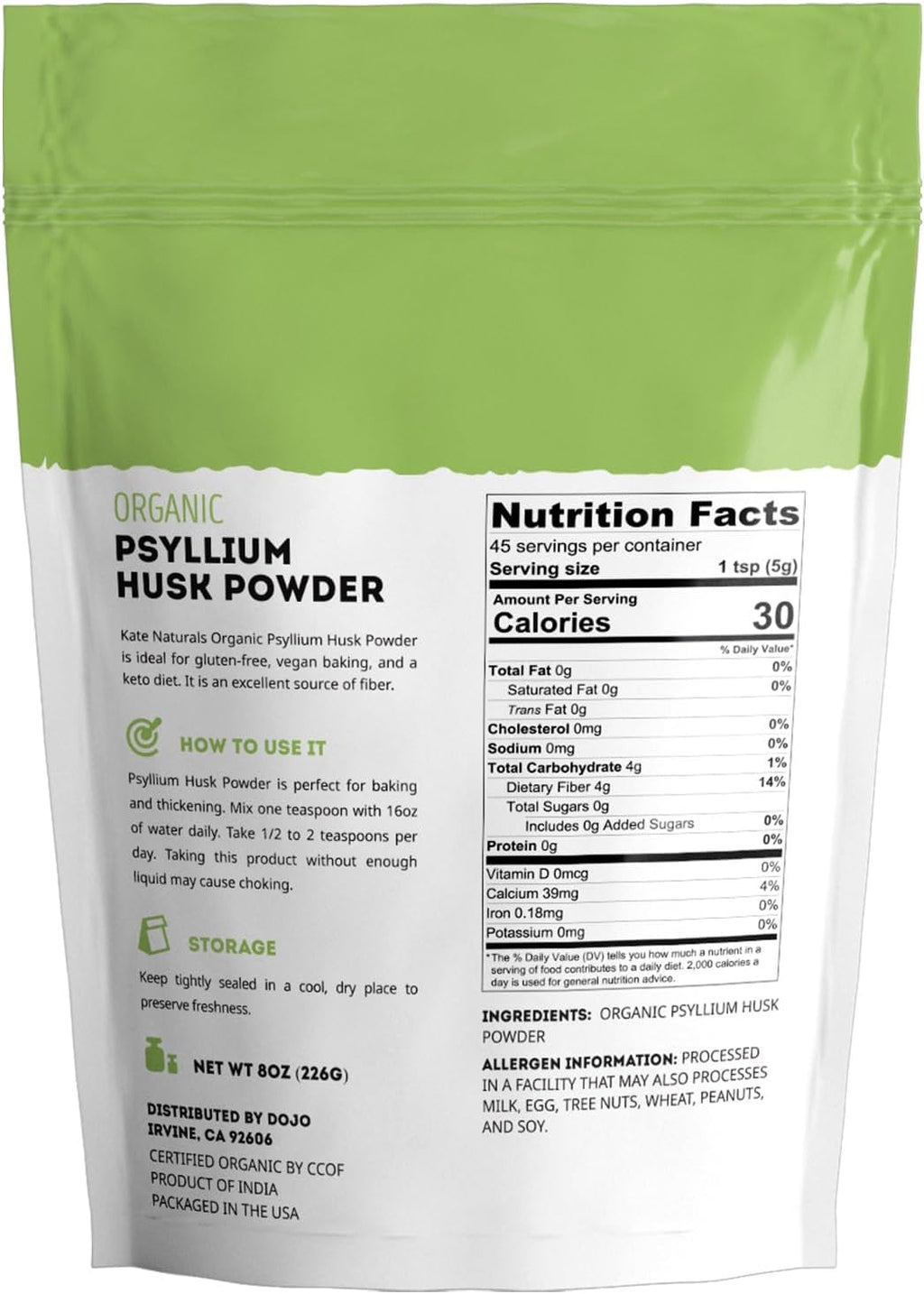 Kate Naturals Organic Psyllium Husk Powder for Baking, Shakes, Fiber, 8oz - Image 6