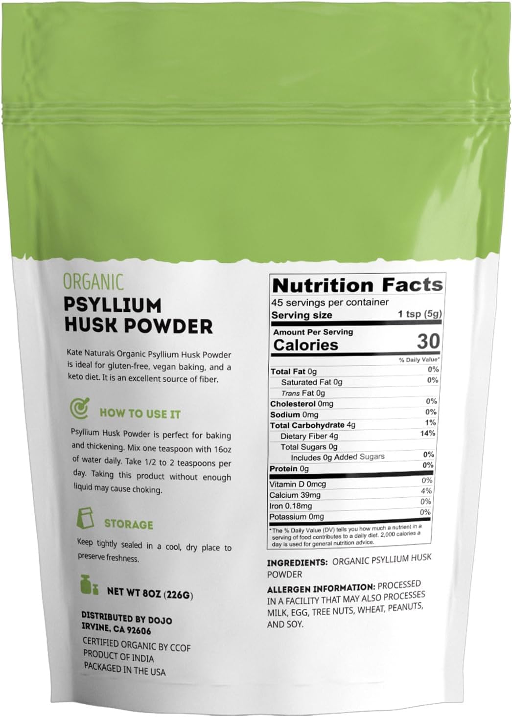 Kate Naturals Organic Psyllium Husk Powder for Baking, Shakes, Fiber, 8oz - Image 6