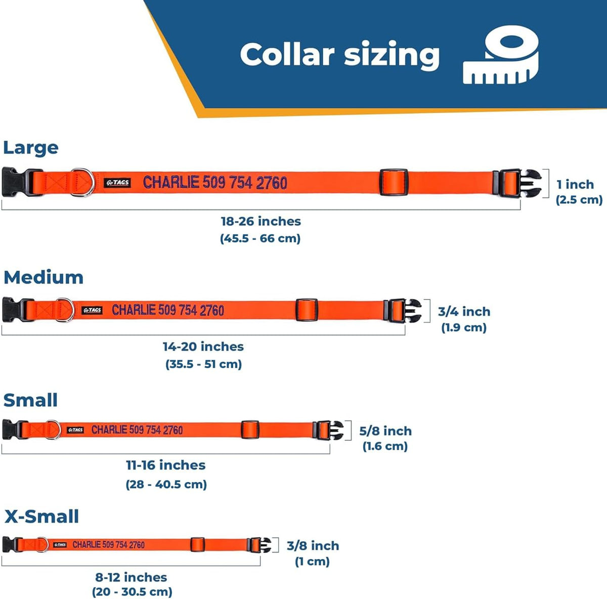 GoTags embroidered dog and cat collar showcasing thread color options