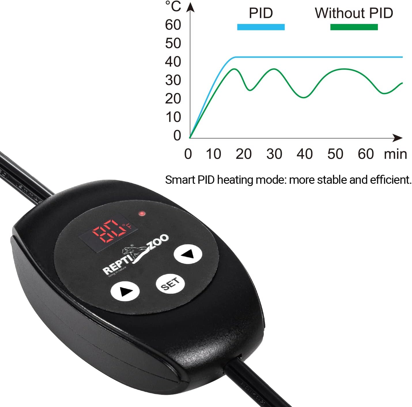 Repti Zoo temperature controller digital display panel setup screen