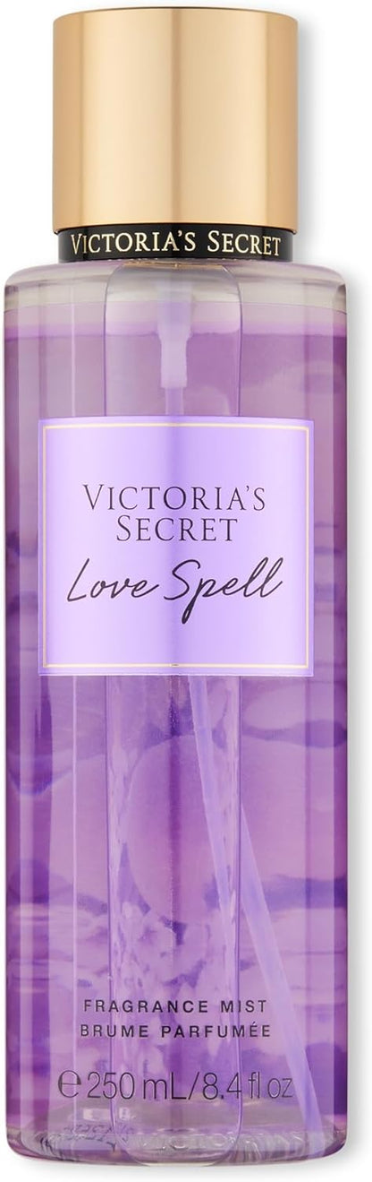 Side profile of the premium Victoria's Secret Velvet Petals body mist container setup.
