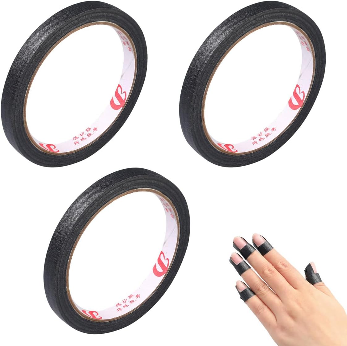 NentMent 3 Roll Nail Polish Protector front view showing black adhesive anti UV finger protector tape rolls for gel manicures.