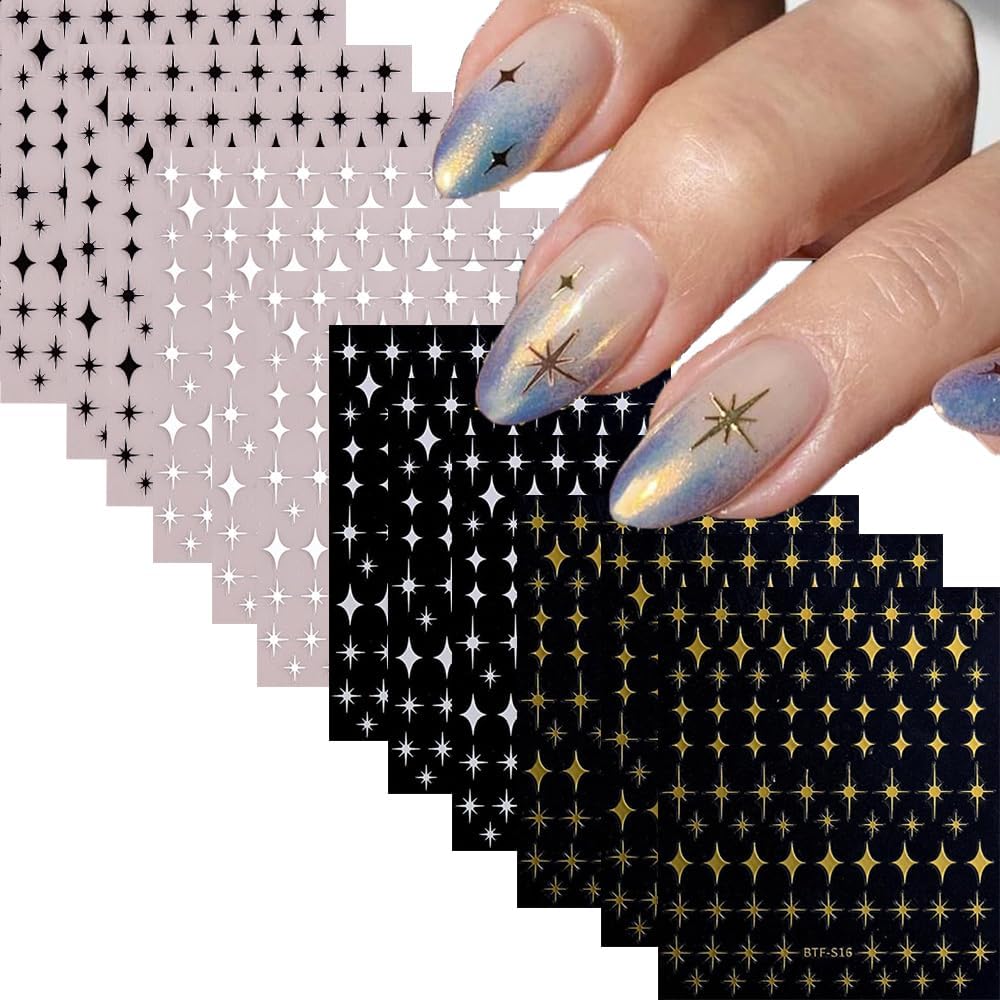 Tiwnefua 12 Sheets Gold Star Nail Art Stickers front view