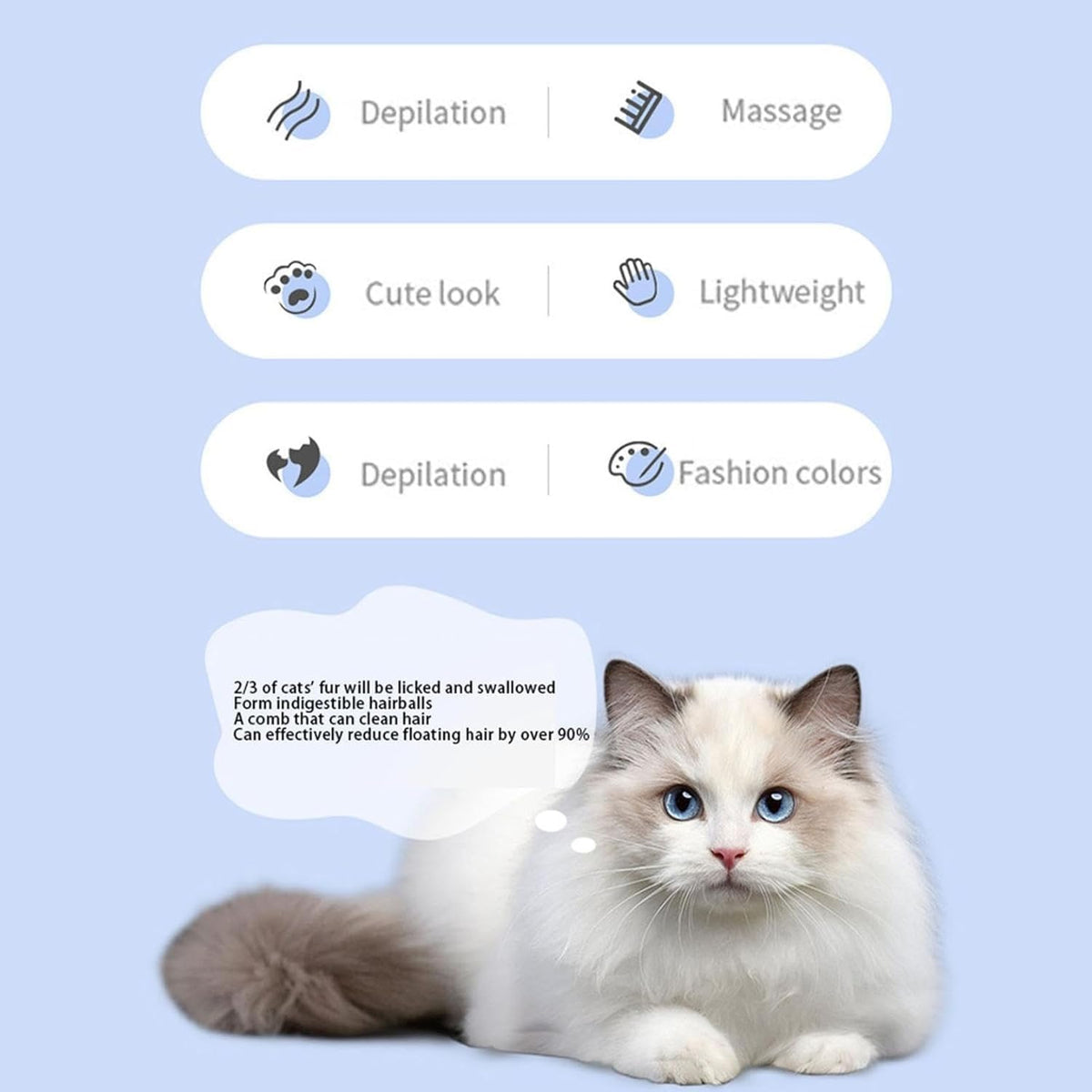 KQUQK long hair undercoat brush for Persian cats and rabbits close up view.