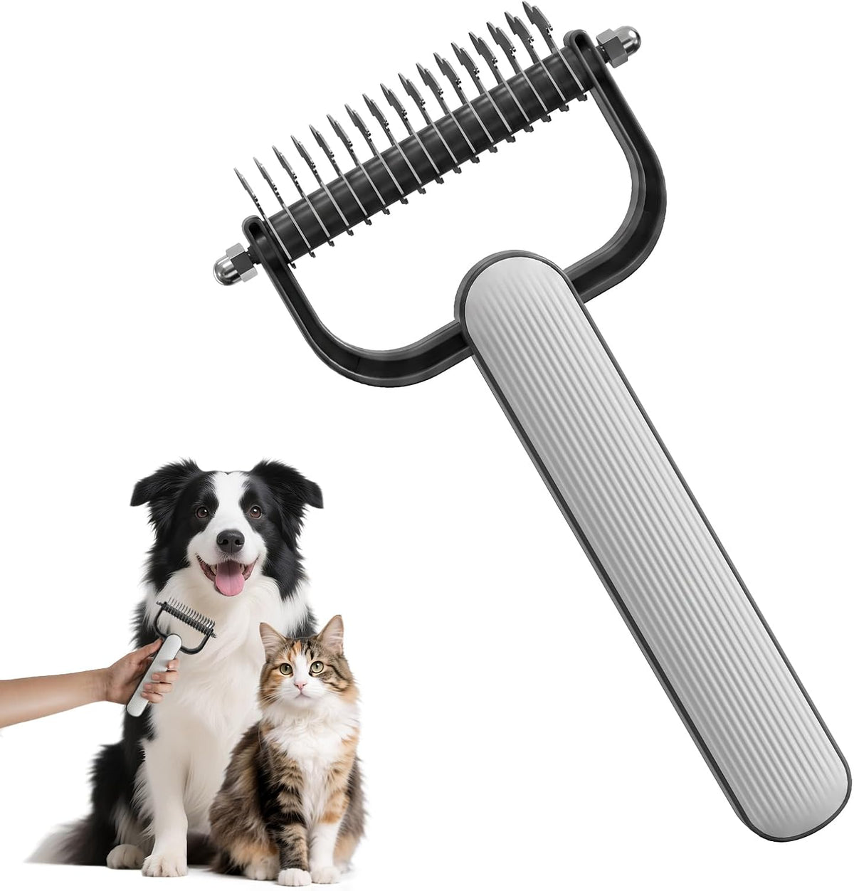 TWSURE double sided pet dematting comb front view displaying dual stainless steel teeth layout