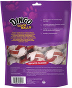 Dingo Goof Balls small round rawhide treats with real chicken wrapping.