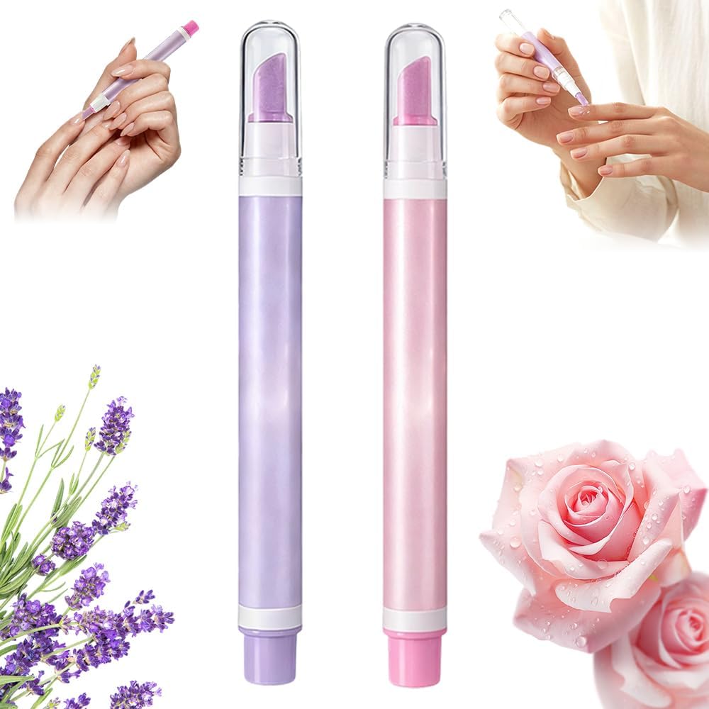 SASSYTIP ceramic cuticle pusher and oil pen front view showcasing the rose and lavender variants.