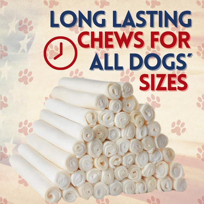 All natural long lasting dog rawhide rolls for aggressive chewers oral dental health