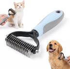 Chekido dual sided pet grooming comb blue front view