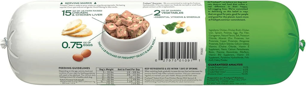 Freshpet healthy natural dog food chicken and spinach roll