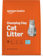 Back label of Amazon Basics 14lb clumping cat litter