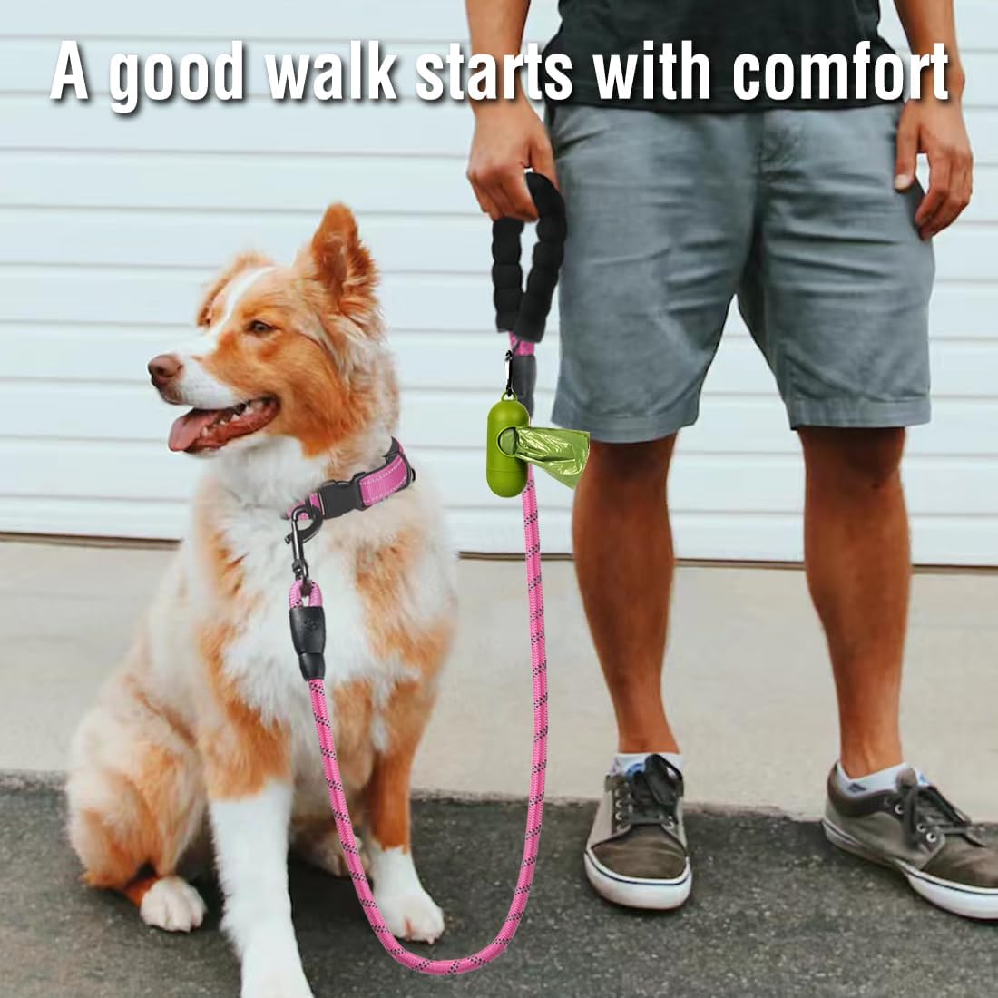 COOYOO nylon climbing rope pet lead with highly reflective threads for night walking safety.