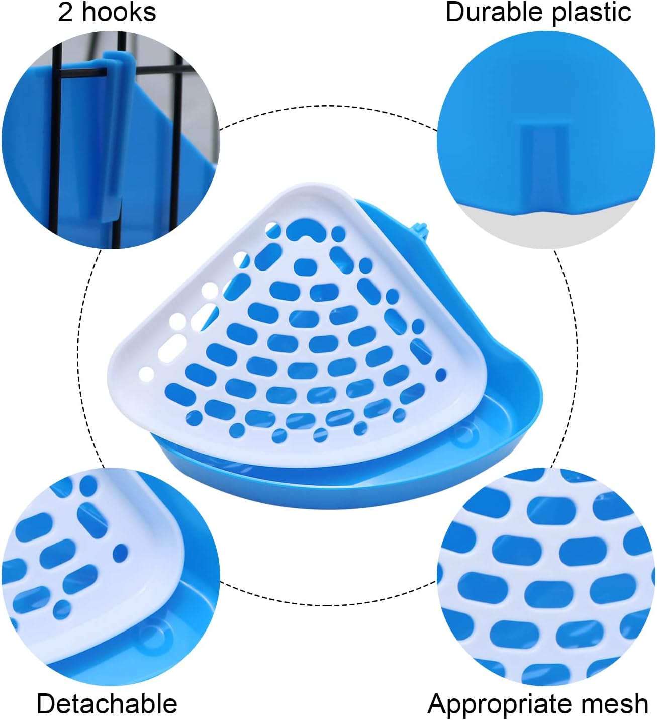 Blue plastic rabbit potty for cage corner