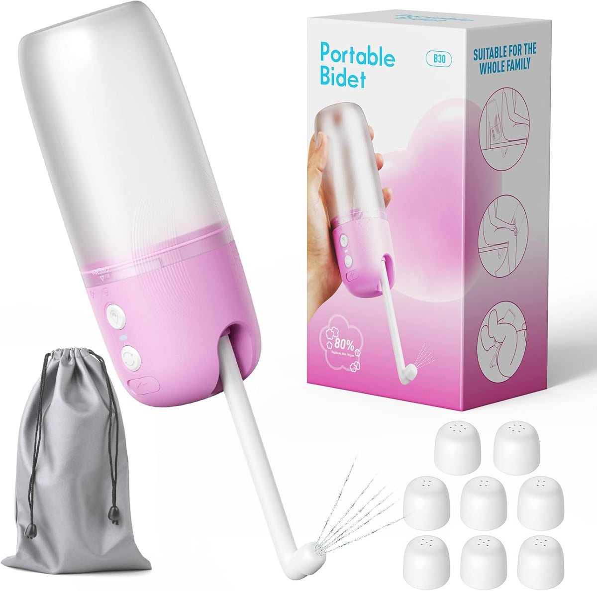 Pancellent portable electric bidet pink front view for personal hygiene.
