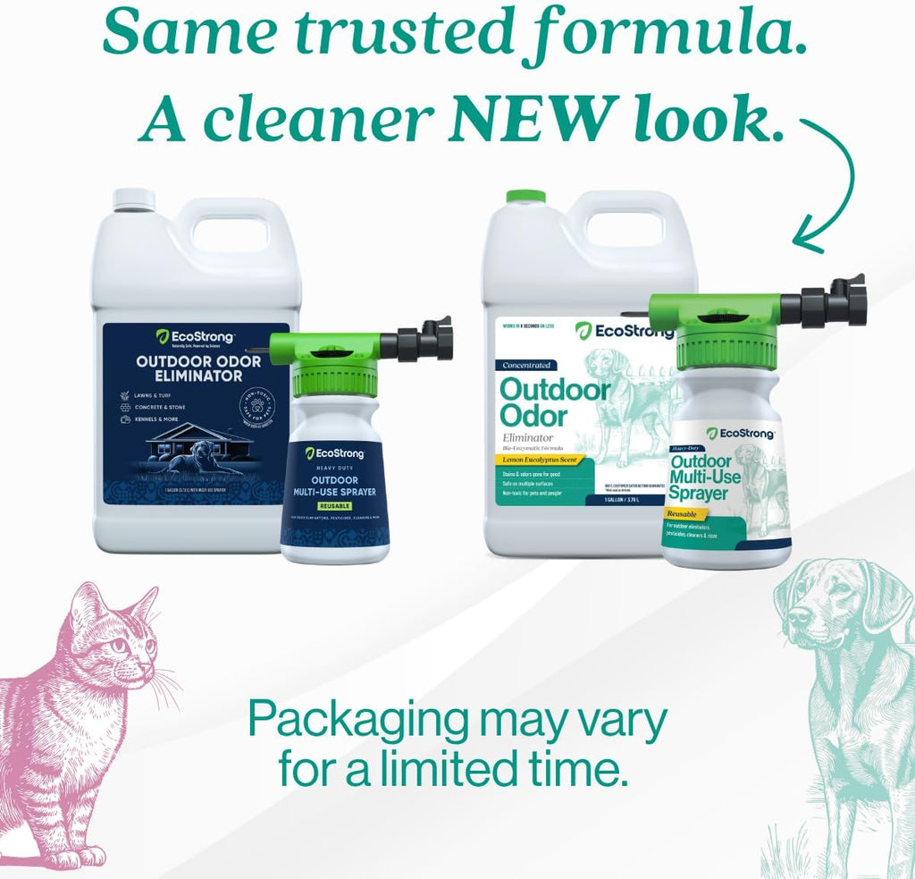 Eco Strong pet urine enzyme cleaner showing multi surface lawn application labels