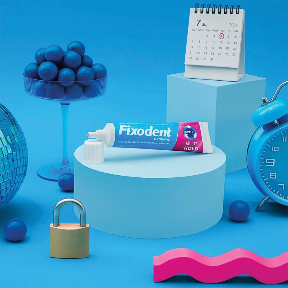 Fixodent premium dental adhesive cream box showing the list of ingredients