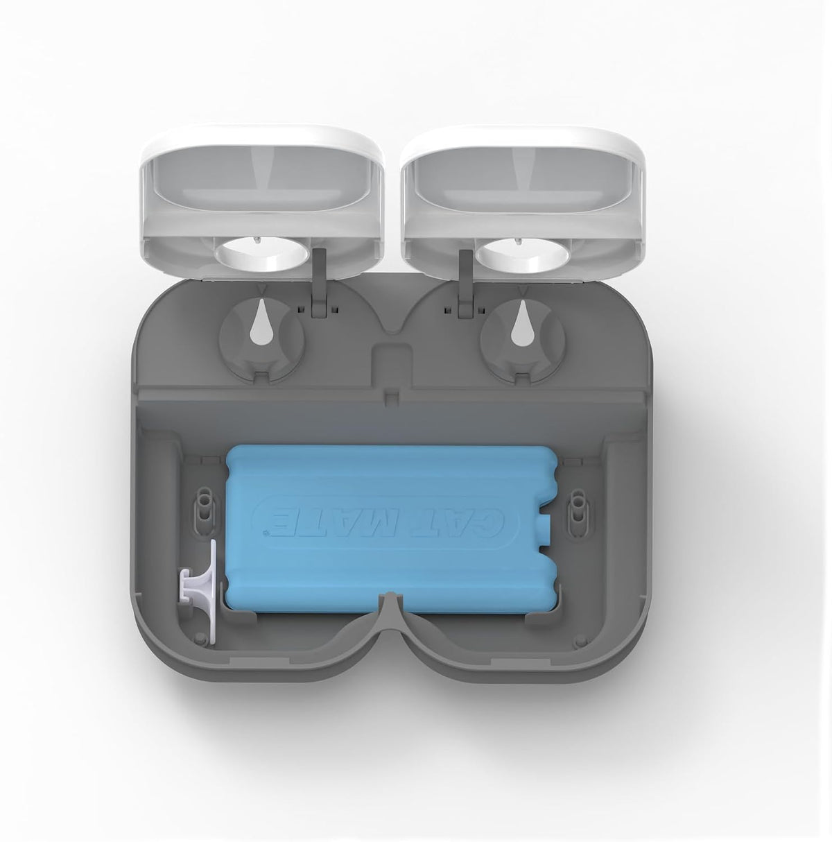Cat Mate C200 two meal feeder with lid link clip installed