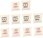 Vintage styled catnip sack toys with triple X markings made from durable textured khaki canvas fabric