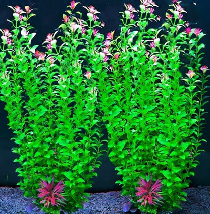 Bolyee tall plastic fish tank decoration with pink flowers close up view.