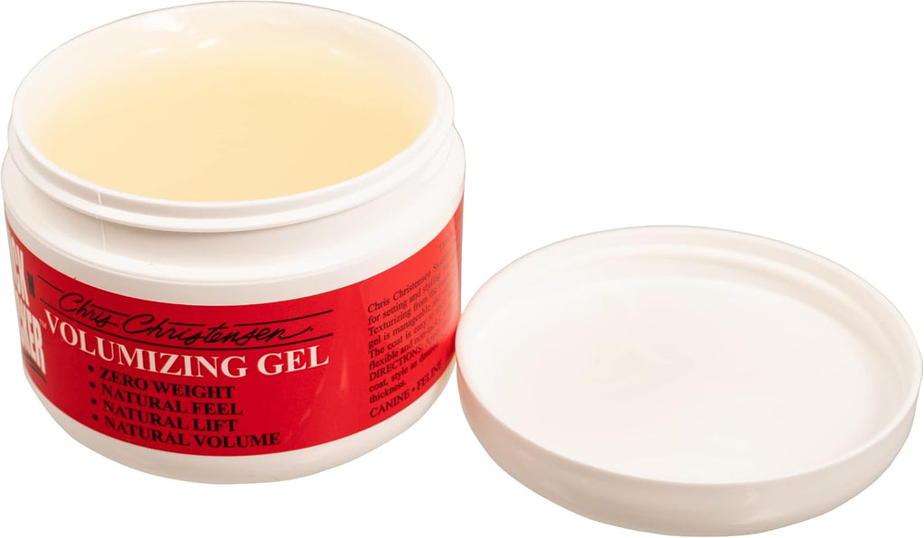 Close-up of Chris Christensen pet volumizing gel texture and consistency
