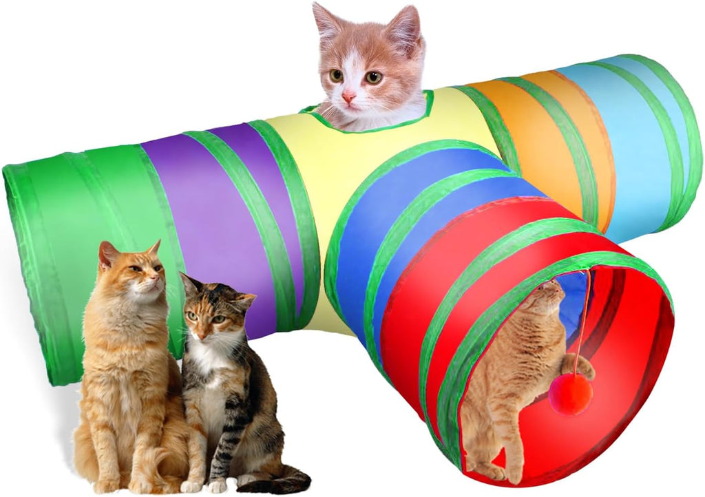 Cat Tunnel, Collapsible Tube with 1 Play Ball Toys, 3 Ways Tunnels for Indoor Cats, Puppy, Kitty, Kitten, Rabbit (White and Gray) - Image 9