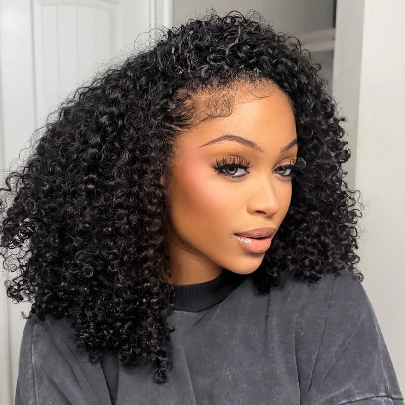 ISEE Hair 3 In 1 Glueless Half Wig human hair front view showing kinky curly texture
