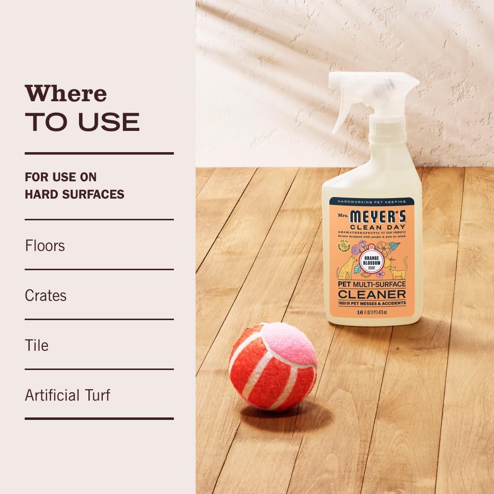 Mrs. Meyer's USA imported dog odor neutralizer on tile floor