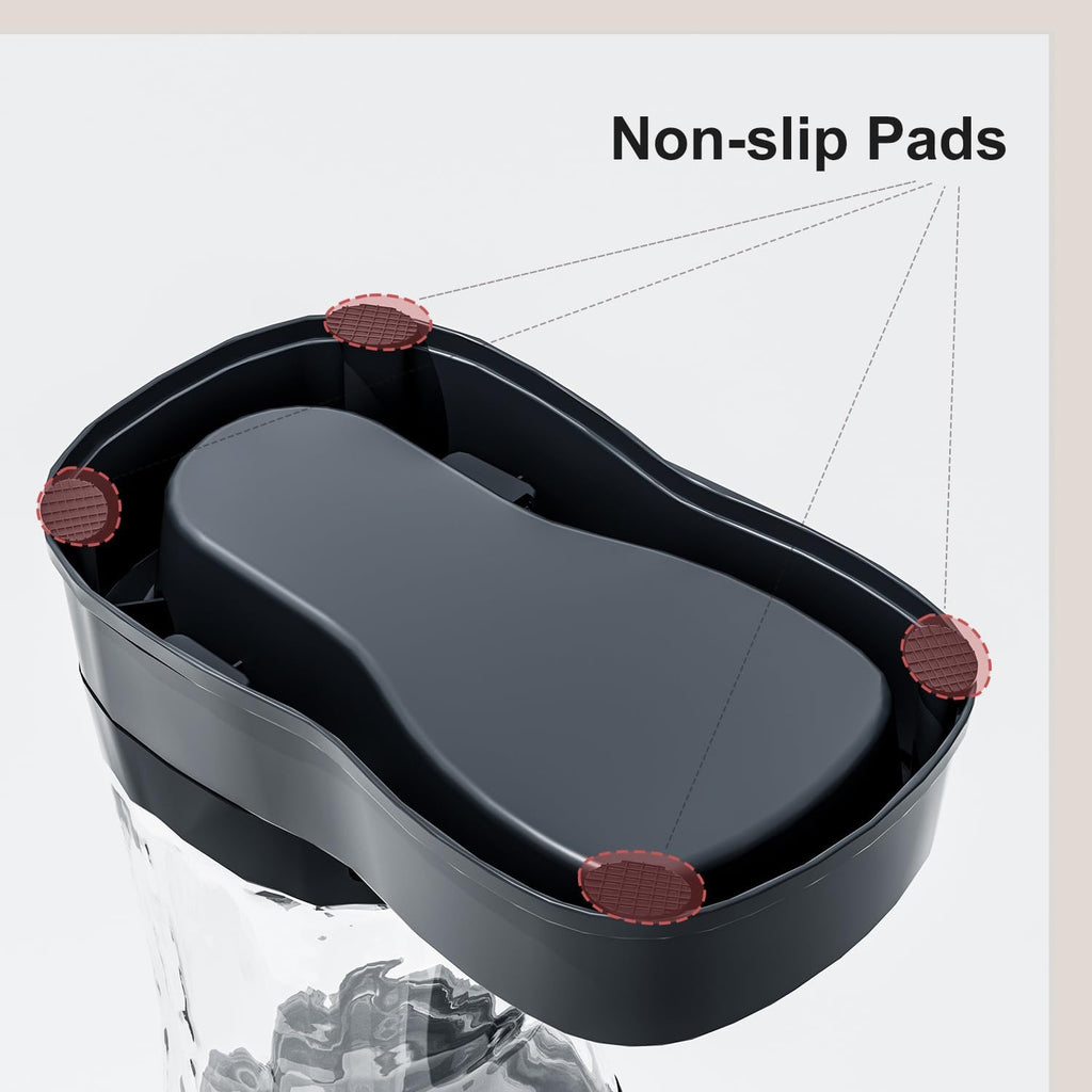Bottom view of the Gardner Pet automatic water dispenser emphasizing the widened anti-slip base design.