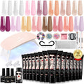 Morovan poly gel nail kit front view showcasing 15 color tubes and curing lamp