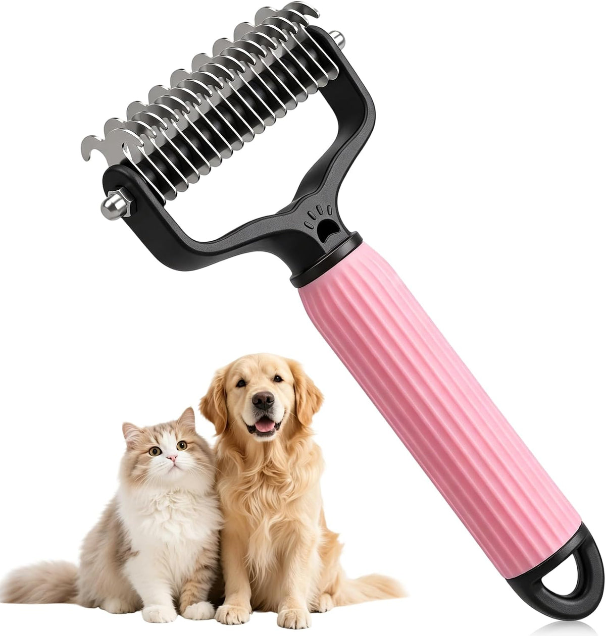 Premium imported pet deshedding tool close up details