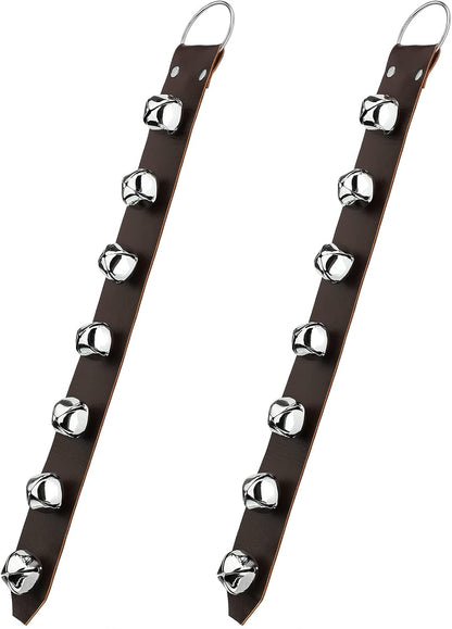 Frienda hanging jingle sleigh bells dog doorbell brown leather
