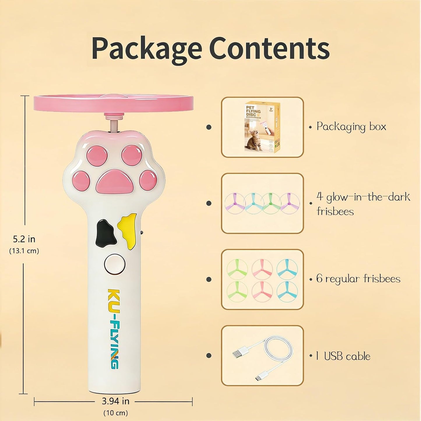 Handheld white paw shaped cat toy launcher showing one key start button interface