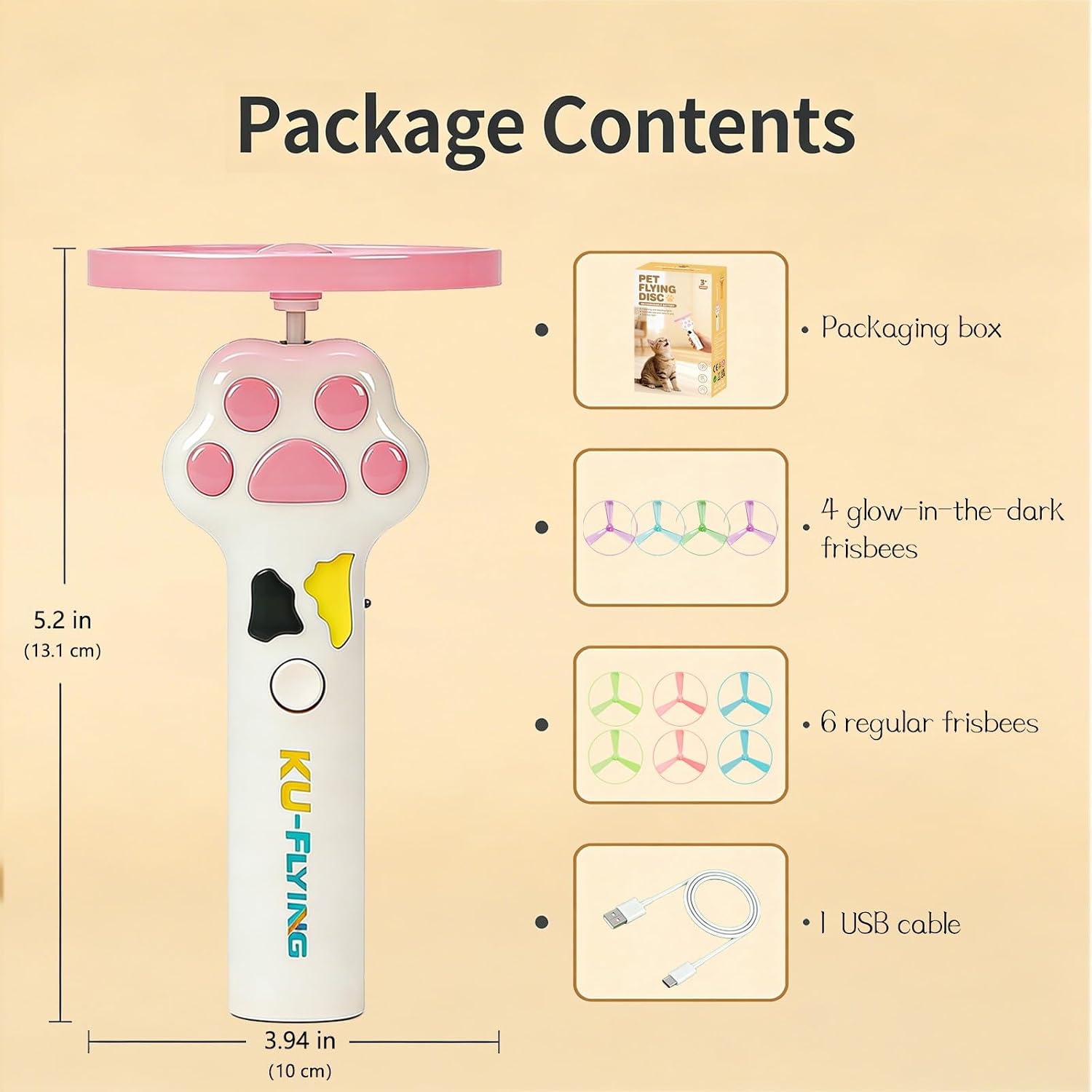 Handheld white paw shaped cat toy launcher showing one key start button interface