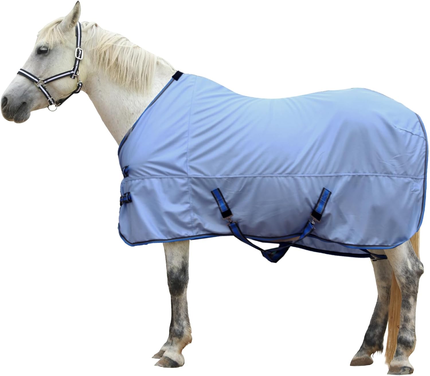 Rear angle of the green Gallopoff summer sheet displaying the adjustable leg straps for secure fit.