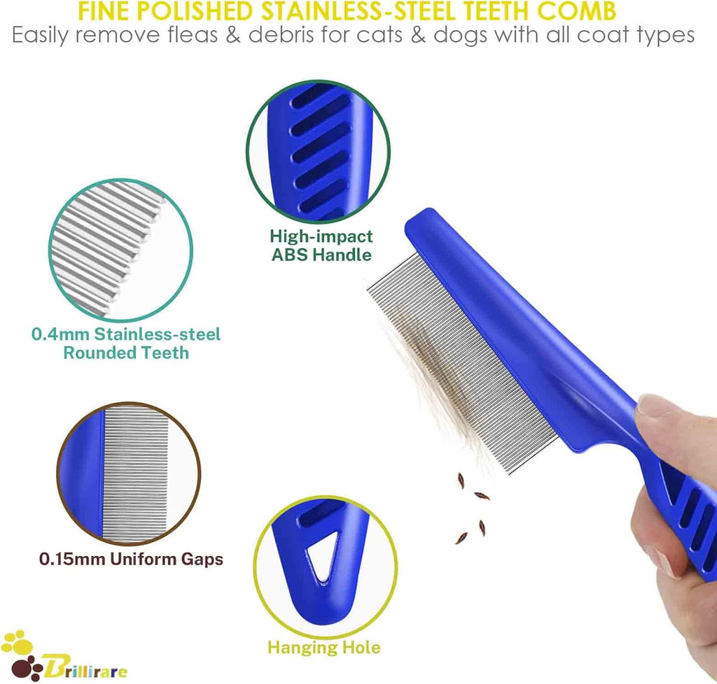 Close-up of the rounded stainless steel teeth on the premium Brillirare dog and cat grooming combs.