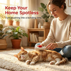 One click cleaning mechanism ejecting loose fur from the white slicker brush