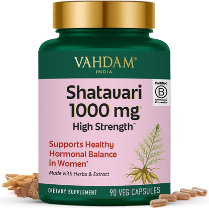 VAHDAM Shatavari 1000mg women hormone support capsules front view bottle