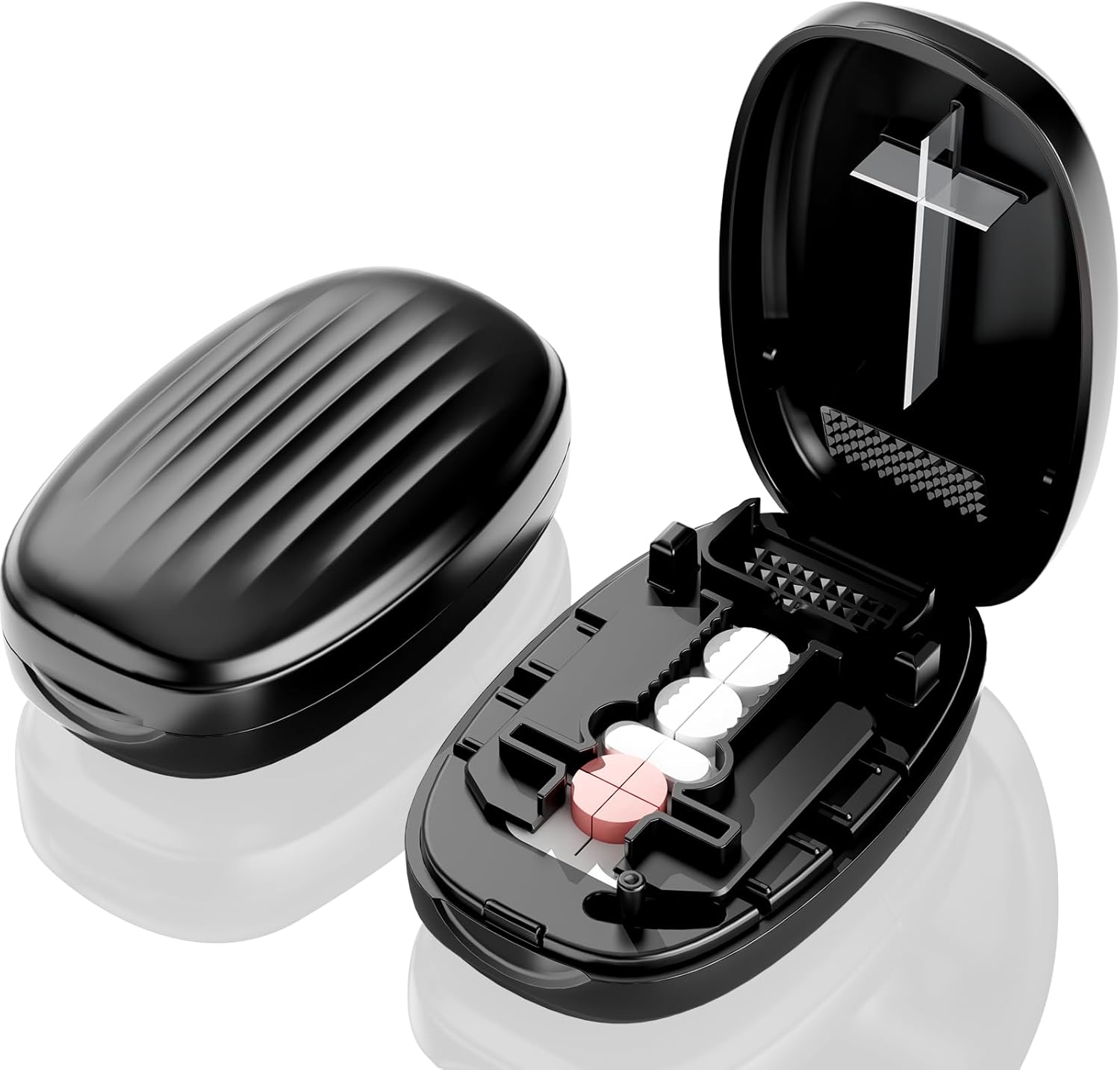 GAONLY pill cutter splitter black front view showcasing the compact portable design for daily medication management