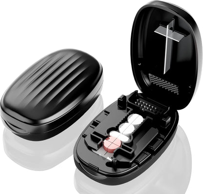 GAONLY pill cutter splitter black front view showcasing the compact portable design for daily medication management