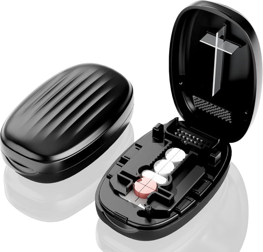 GAONLY pill cutter splitter black front view showcasing the compact portable design for daily medication management