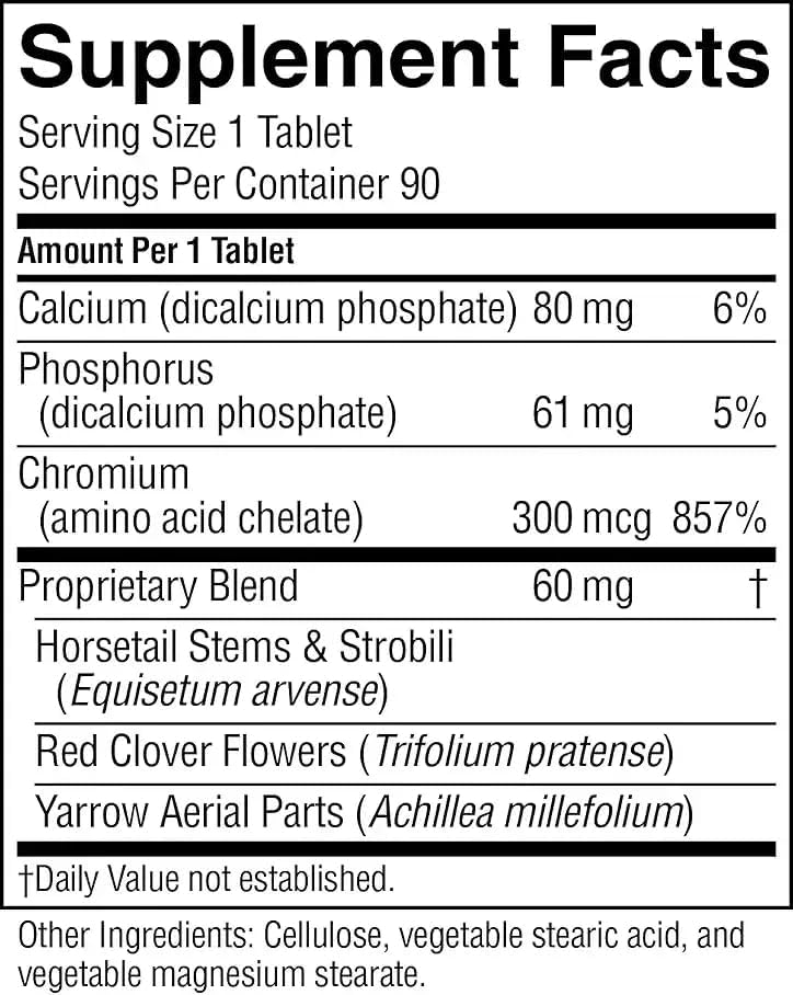 Authentic USA imported Nature's Sunshine Chromium GTF 300 Mcg supplement bottle side view