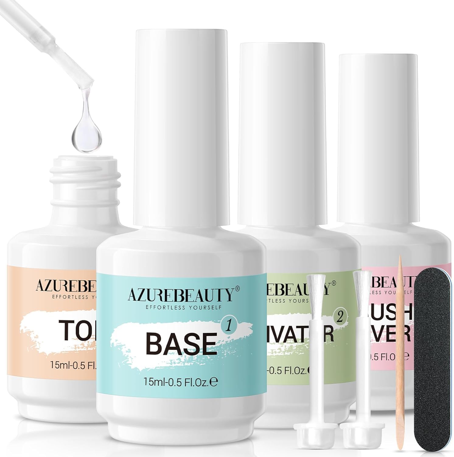 AZUREBEAUTY Dip Powder Liquid Set with four 15ml bottles for professional nail application