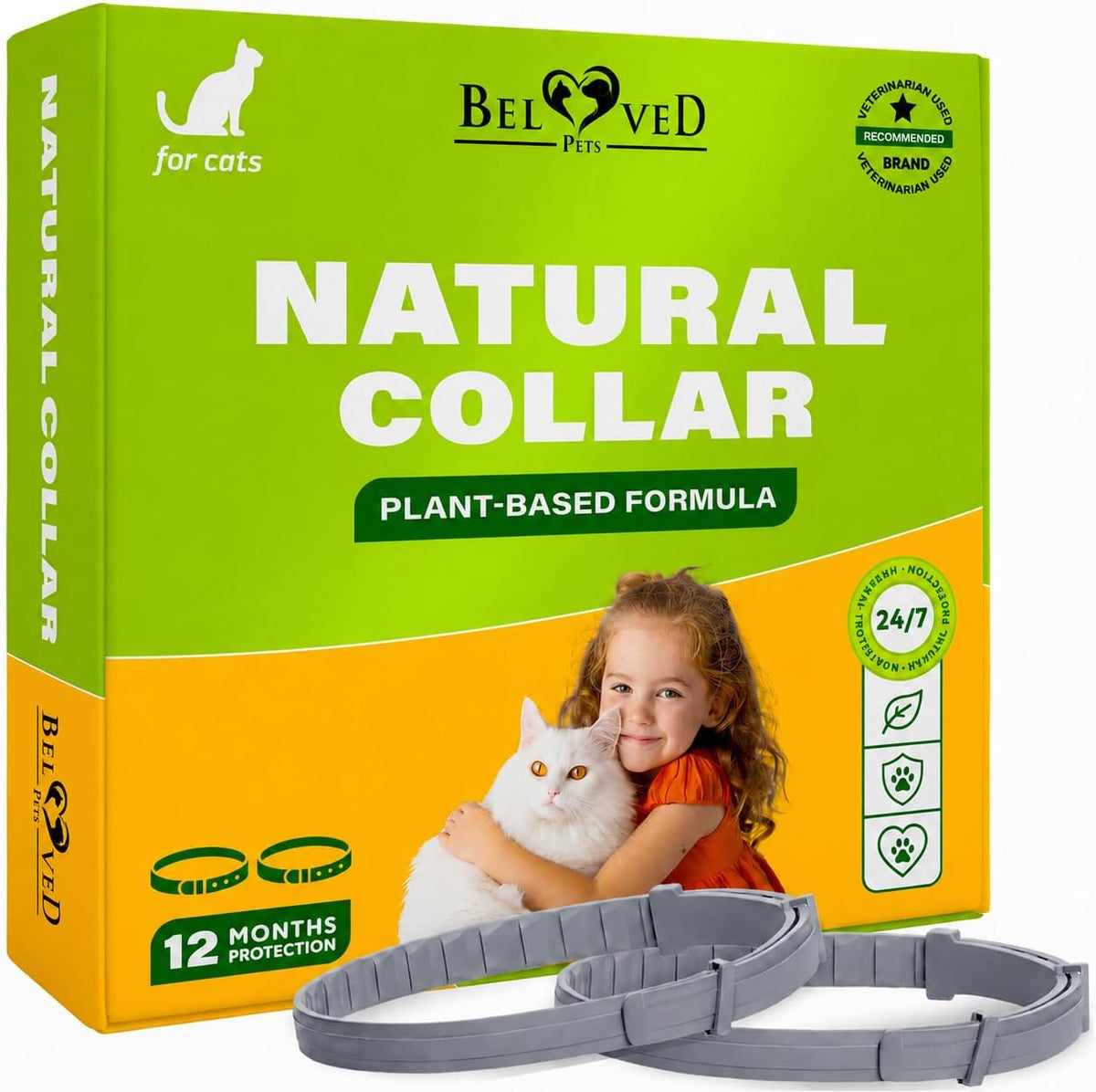 Beloved Pets plant-based cat flea and tick collar packaging front view