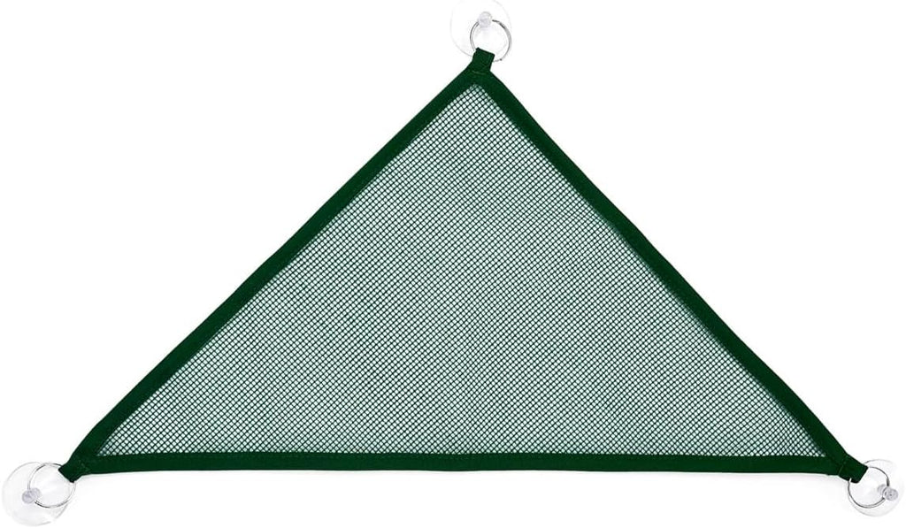 Bearded dragon resting comfortably on elevated green mesh hammock