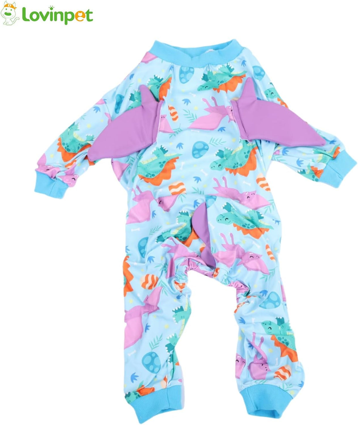 LovinPet Large Dog Pajamas, Four-Leg Stretch Onesie Bodysuit, Lightweight UV-Shielding Pajamas, Anti-Lick Calming Recovery Suit for Surgery, 3D Dino Wing Design with Soft Spikes Blue Purple XL - Image 9