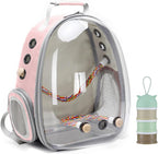 Bird Traval Carrier Cage, Clear Space Capsule Astronaut Backpack to Carry Parakeet Cockatiel Parrot with Metal Tray Bird Feeder Wood Perch, Vet Transport Bag - Image 14