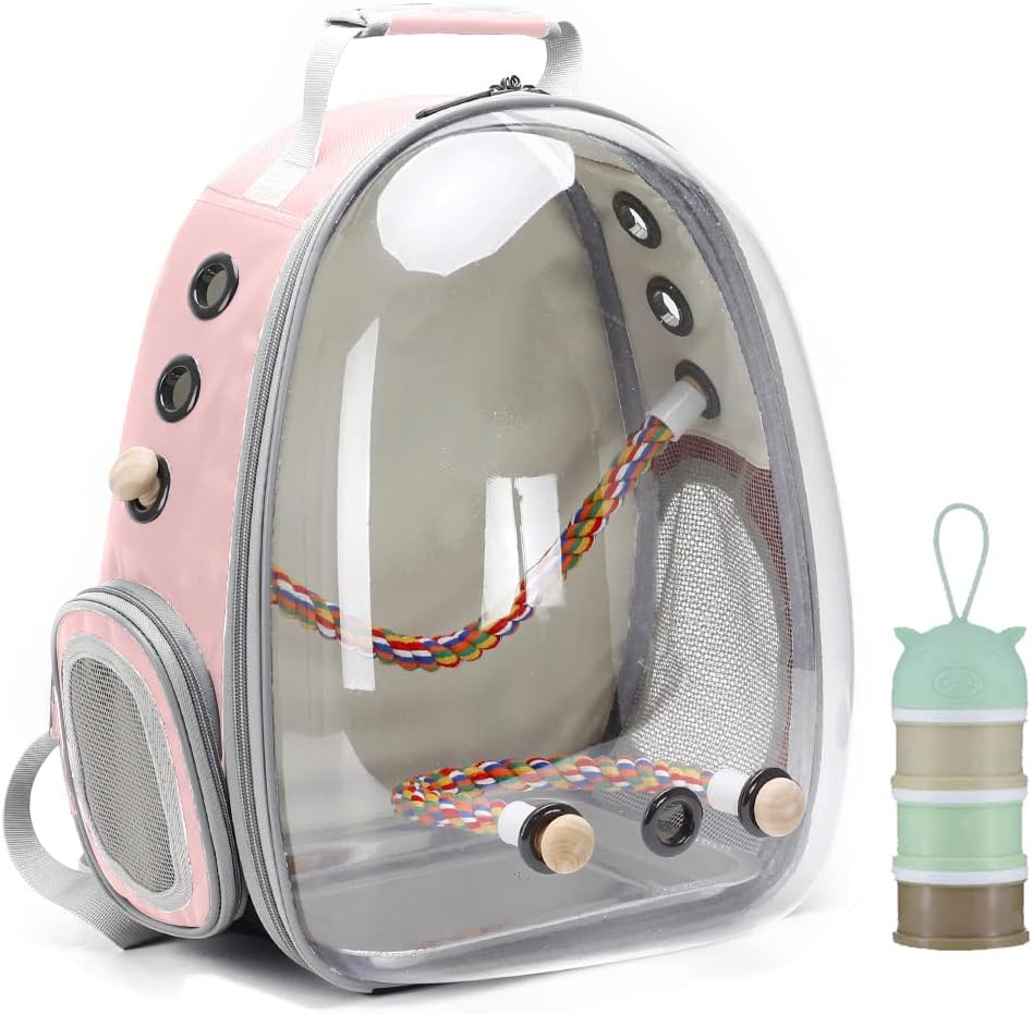 Bird Traval Carrier Cage, Clear Space Capsule Astronaut Backpack to Carry Parakeet Cockatiel Parrot with Metal Tray Bird Feeder Wood Perch, Vet Transport Bag - Image 14